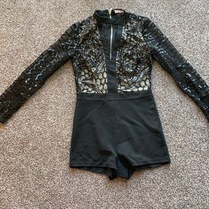 Lace and sequence, black shorts one piece